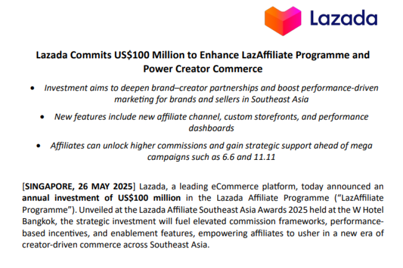 脉速早报 | Lazada每年投资1亿美元扶持东南亚联盟计划
