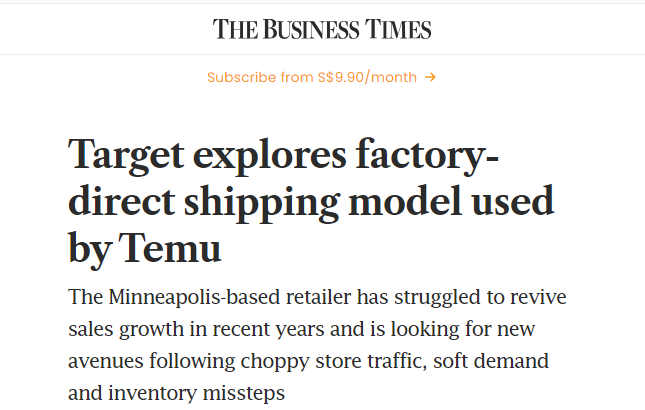 Target试水直邮物流模式 工厂直接至消费者