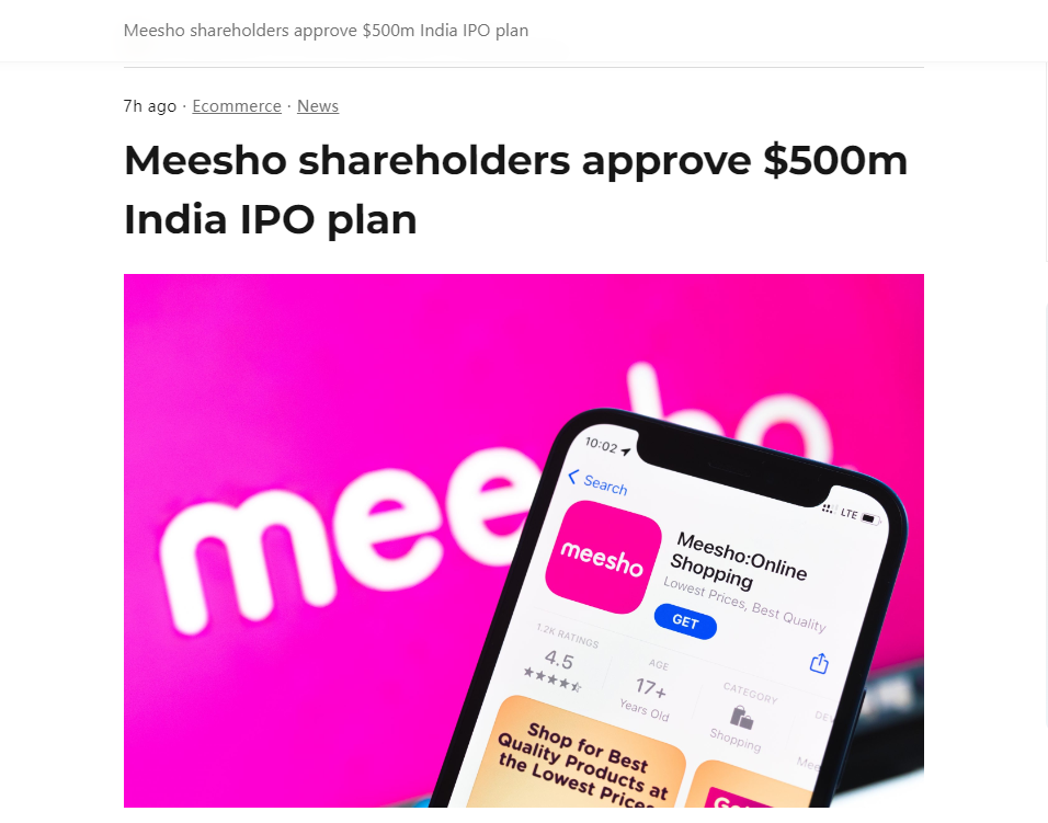 印度电商Meesho将通过IPO融资5亿美元